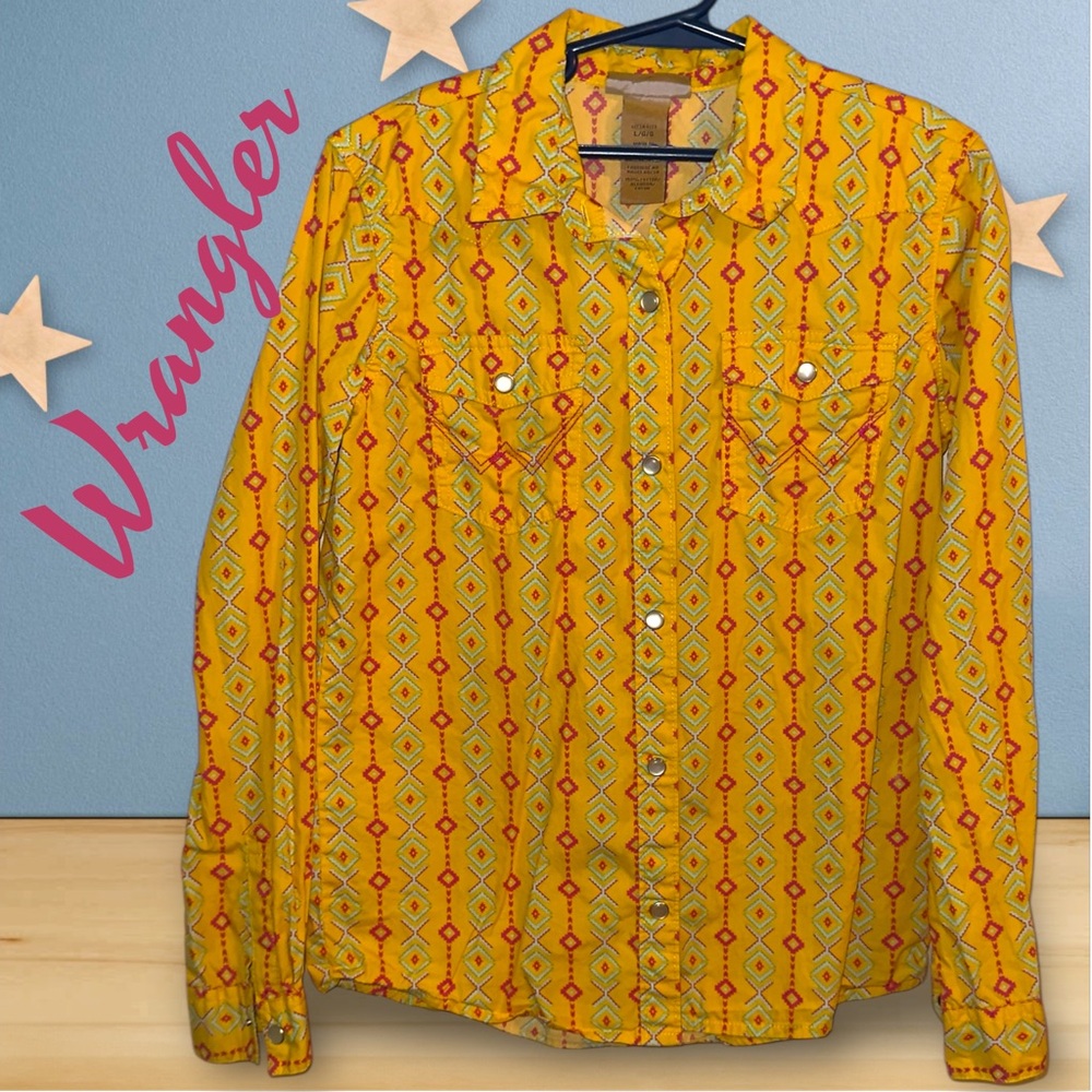 🌺Wrangler Girl's Long Sleeve Geo Print Western Snap Shirt